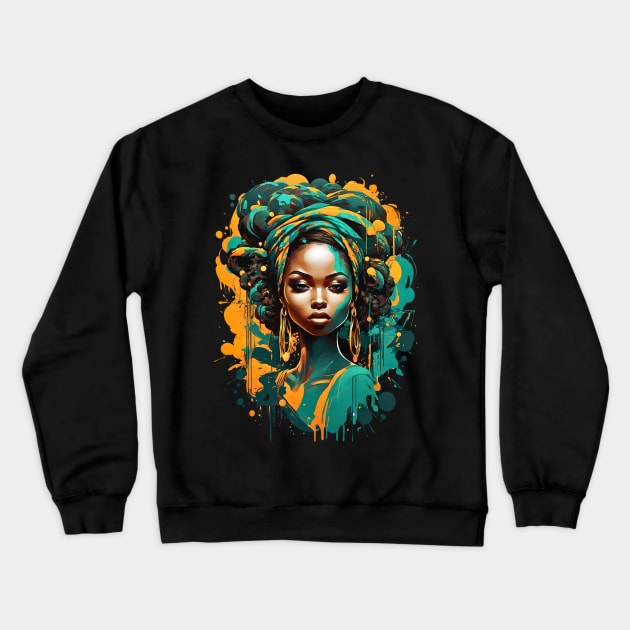 Black Woman African Tribal retro vintage regal design Crewneck Sweatshirt by Neon City Bazaar